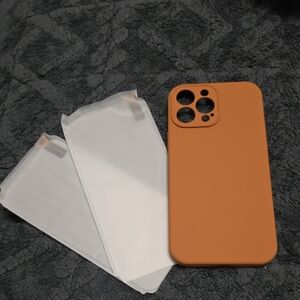TZGZT Brown Silicone Phone Case 13 Pro Max W/ 2 Screen Protectors